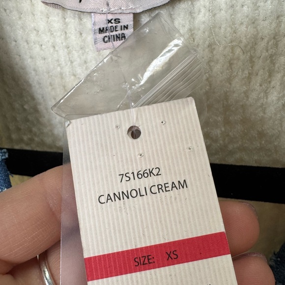 Women's White Cardigan with Blue Trim‎ - Picture 13 of 14